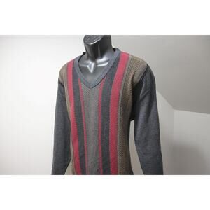 VTG Peter Gribby V Neck Wool Acrylic Sweater Long Sleeve Grays Mens Size‎ XL